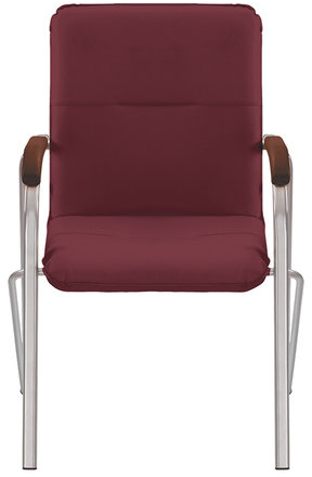 Кресло для приемных и переговорных &quot;Samba&quot; (дерево 1.023), хромированный каркас, кожзам бордовый V-25