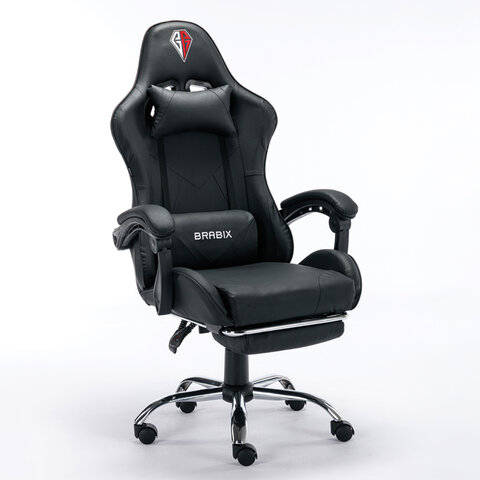 Кресло компьютерное BRABIX &quot;Dexter GM-135&quot;, подножка, две подушки, экокожа, черное, 532800