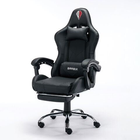 Кресло компьютерное BRABIX &quot;Dexter GM-135&quot;, подножка, две подушки, экокожа, черное, 532800