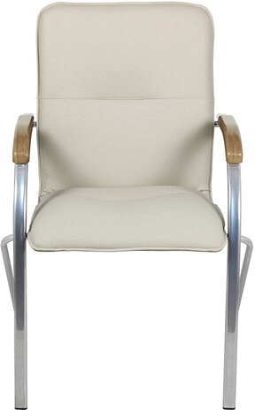 Кресло для приемных и переговорных &quot;Samba&quot;, деревянные накладки, хромированный каркас, кожзам бежевый