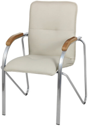 Кресло для приемных и переговорных &quot;Samba&quot;, деревянные накладки, хромированный каркас, кожзам бежевый