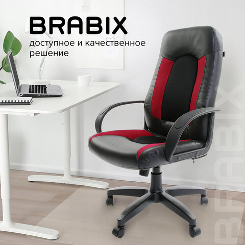 Кресло офисное BRABIX &quot;Strike EX-525&quot;, экокожа черная, ткань черная/бордовая, TW, 531379
