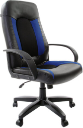 Кресло офисное BRABIX &quot;Strike EX-525&quot;, экокожа черная, ткань черная/синяя, TW, 531380