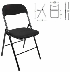Стул складной BRABIX "Golf CF-007", чёрный каркас, чёрная ткань, гофрокороб, 533025