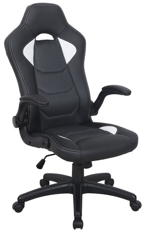 Кресло компьютерное BRABIX &quot;Skill GM-005&quot;, откидные подлокотники, экокожа, черное/белое, 532493
