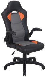 Кресло компьютерное BRABIX "Skill GM-005", откидные подлокотники, экокожа, черное/оранжевое, 532495