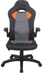 Кресло компьютерное BRABIX "Skill GM-005", откидные подлокотники, экокожа, черное/оранжевое, 532495