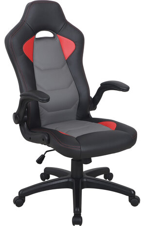 Кресло компьютерное BRABIX &quot;Skill GM-005&quot;, откидные подлокотники, экокожа, черное/красное, 532496