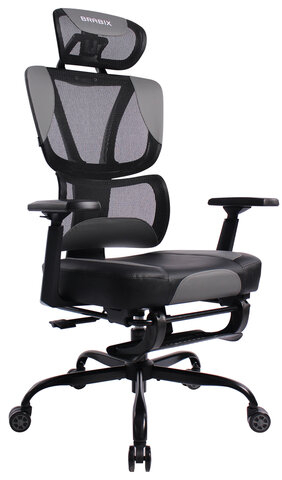 Кресло BRABIX PREMIUM &quot;Venom GM-530&quot;, подножка, синхромеханизм, экокожа/сетка, черное/серое, 532951