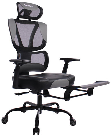 Кресло BRABIX PREMIUM &quot;Venom GM-530&quot;, подножка, синхромеханизм, экокожа/сетка, черное/серое, 532951