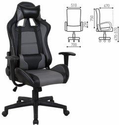 Кресло компьютерное BRABIX &quot;GT Racer GM-100&quot;, две подушки, экокожа, черное/серое, 531926