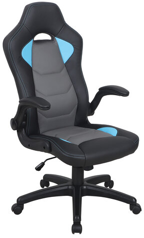Кресло компьютерное BRABIX &quot;Skill GM-005&quot;, откидные подлокотники, экокожа, черное/голубое, 532497
