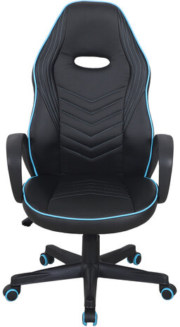 Кресло компьютерное BRABIX "Flame GM-004", экокожа, черное/голубое, 532498