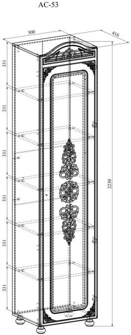 Шкаф Ассоль АС-53К с зеркалом (левый с короной) белое дерево
