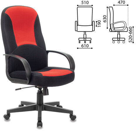 Кресло офисное BRABIX &quot;City EX-512&quot;, ткань черная/красная, TW, 531408