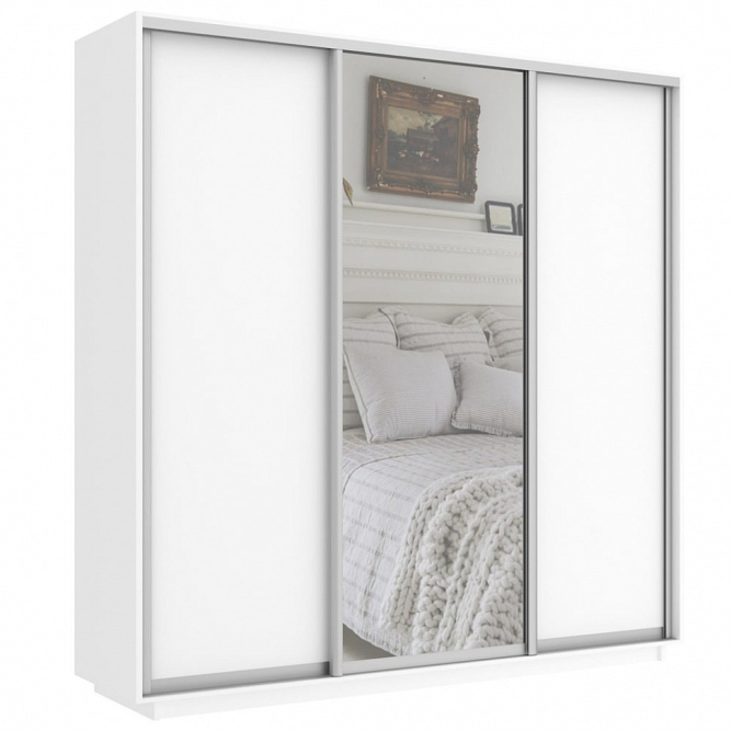 Шкаф-купе Экспресс 3-х дверный ( ЛДСП/Зеркало) Белый снег