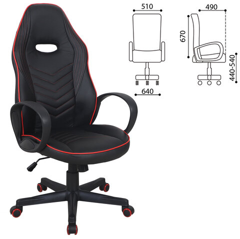 Кресло компьютерное BRABIX &quot;Flame GM-004&quot;, экокожа, черное/красное, 532499