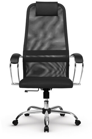 Кресло офисное МЕТТА &quot;SU-B-8&quot; хром, ткань-сетка, сиденье мягкое, черное