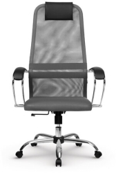 Кресло офисное МЕТТА "SU-B-8" хром, ткань-сетка, сиденье мягкое, светло-серое