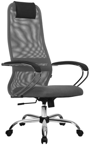 Кресло офисное МЕТТА &quot;SU-B-8&quot; хром, ткань-сетка, сиденье мягкое, светло-серое