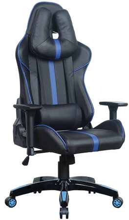 Кресло компьютерное BRABIX &quot;GT Carbon GM-120&quot;, две подушки, экокожа, черное/синее, 531930