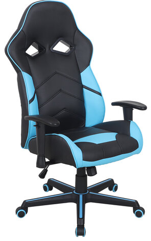 Кресло компьютерное BRABIX &quot;Storm GM-006&quot;, регулируемые подлокотники, экокожа, черное/голубое, 532501