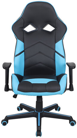 Кресло компьютерное BRABIX "Storm GM-006", регулируемые подлокотники, экокожа, черное/голубое, 532501