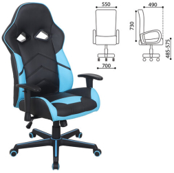 Кресло компьютерное BRABIX &quot;Storm GM-006&quot;, регулируемые подлокотники, экокожа, черное/голубое, 532501