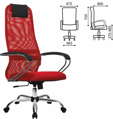 Кресло офисное МЕТТА &quot;SU-B-8&quot; хром, ткань-сетка, сиденье мягкое, красное