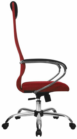 Кресло офисное МЕТТА &quot;SU-B-8&quot; хром, ткань-сетка, сиденье мягкое, красное