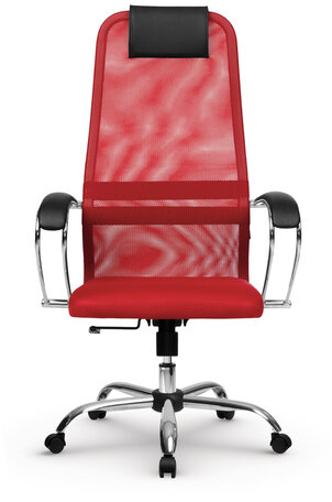 Кресло офисное МЕТТА &quot;SU-B-8&quot; хром, ткань-сетка, сиденье мягкое, красное
