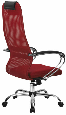 Кресло офисное МЕТТА &quot;SU-B-8&quot; хром, ткань-сетка, сиденье мягкое, красное