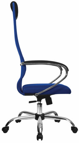 Кресло офисное МЕТТА &quot;SU-B-8&quot; хром, ткань-сетка, сиденье мягкое, синее