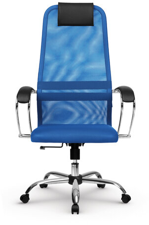Кресло офисное МЕТТА &quot;SU-B-8&quot; хром, ткань-сетка, сиденье мягкое, синее