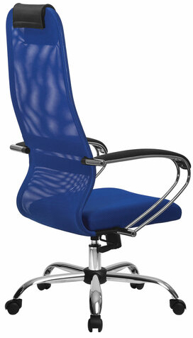 Кресло офисное МЕТТА &quot;SU-B-8&quot; хром, ткань-сетка, сиденье мягкое, синее