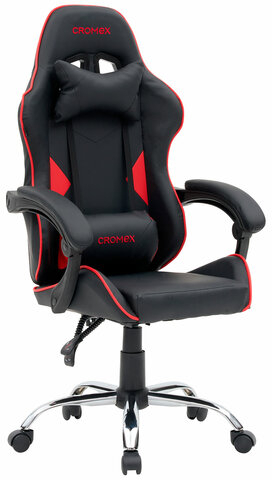 Кресло компьютерное CROMEX &quot;Joker GM-125&quot;, две подушки, экокожа, черное/красное, 532954