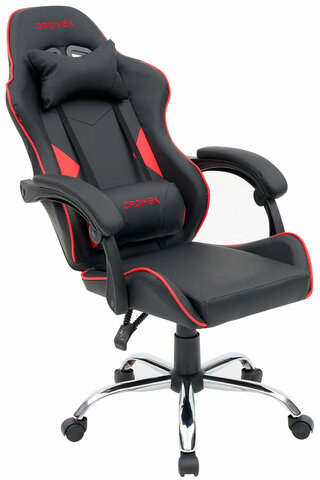 Кресло компьютерное CROMEX &quot;Joker GM-125&quot;, две подушки, экокожа, черное/красное, 532954