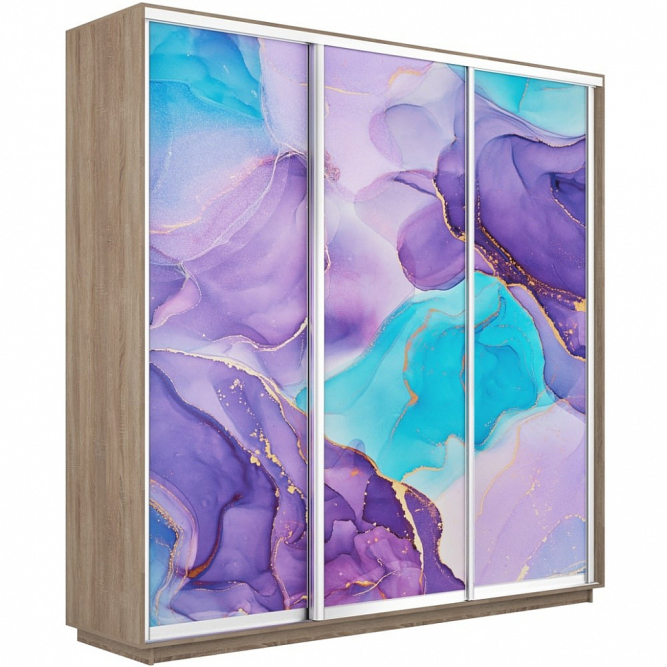 Шкаф-купе Экспресс 3-х дверный (Фото №1002 Абстракция фиолетовая)