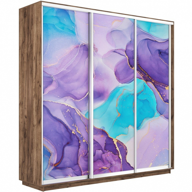 Шкаф-купе Экспресс 3-х дверный (Фото №1002 Абстракция фиолетовая)