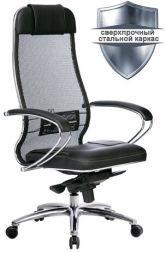 Кресло офисное МЕТТА &quot;SAMURAI&quot; SL-1.04, сверхпрочная ткань-сетка/рециклированная кожа, черное