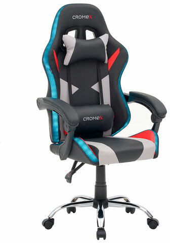 Кресло компьютерное CROMEX &quot;Quantum GM-155 RGB&quot;, подсветка, две подушки, экокожа, черное/красное/серое, 532955