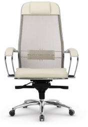 Кресло офисное МЕТТА &quot;SAMURAI&quot; SL-1.04, сверхпрочная ткань-сетка/рециклированная кожа, бежевое