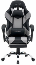 Кресло компьютерное CROMEX "Wave GM-145", вибромассаж, подножка, подушки, экокожа, черное/серое, 532956