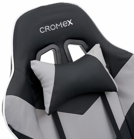 Кресло компьютерное CROMEX &quot;Wave GM-145&quot;, вибромассаж, подножка, подушки, экокожа, черное/серое, 532956