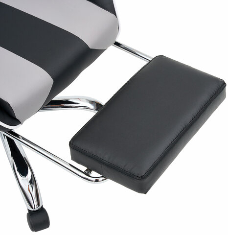 Кресло компьютерное CROMEX &quot;Wave GM-145&quot;, вибромассаж, подножка, подушки, экокожа, черное/серое, 532956