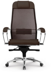 Кресло офисное МЕТТА &quot;SAMURAI&quot; SL-1.04, сверхпрочная ткань-сетка/рециклированная кожа, темно-коричневое