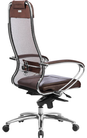 Кресло офисное МЕТТА &quot;SAMURAI&quot; SL-1.04, сверхпрочная ткань-сетка/рециклированная кожа, темно-коричневое