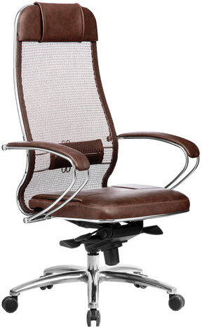 Кресло офисное МЕТТА &quot;SAMURAI&quot; SL-1.04, сверхпрочная ткань-сетка/рециклированная кожа, темно-коричневое