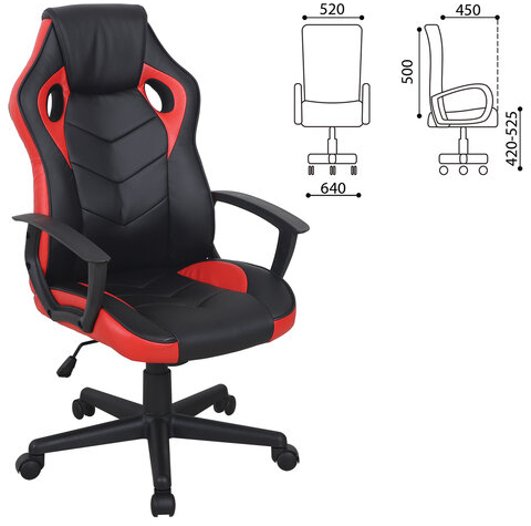 Кресло компьютерное BRABIX &quot;Fighter GM-008&quot;, экокожа, черное/красное, 532506