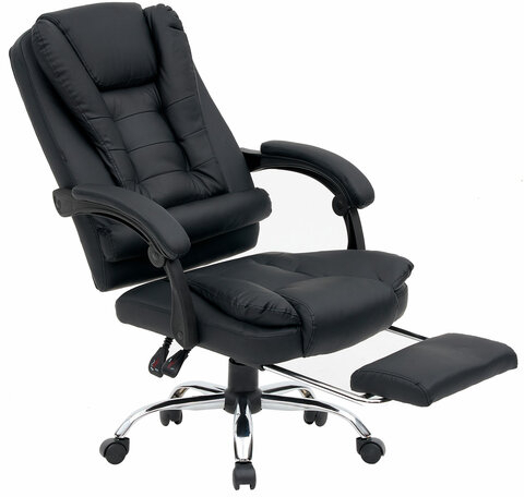 Кресло офисное CROMEX &quot;Chill MS-005&quot;, с функцией вибромассажа, подножка, экокожа, черное, 532958